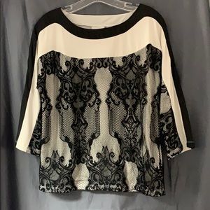 Chico’s cream and black lace overlay top